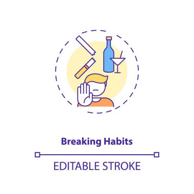 Alışkanlıklardan kurtulma ikonu. Tanımlamak ince çizgi çizimini tetikler. Alışkanlık davranışları. Konfor bölgesini terk ediyorum. Vektör izole edilmiş RGB renk çizimi. Düzenlenebilir vuruş