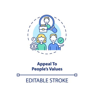 İnsanların kavram ikonunun değerlerine başvurun. Etkili motivasyon fikri ince çizgi çizimi. Seyirciyi motive etmek. Olumlu duygular. Vektör izole edilmiş RGB renk çizimi. Düzenlenebilir vuruş