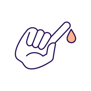 RGB renk simgesi testi için kan alın. İnsülin seviyesinin incelenmesi. Laboratuvar teşhisi. Hasta sağlık hizmetleri. Acil yardım. İlk yardım. Kan bağışı. İzole vektör illüstrasyonu