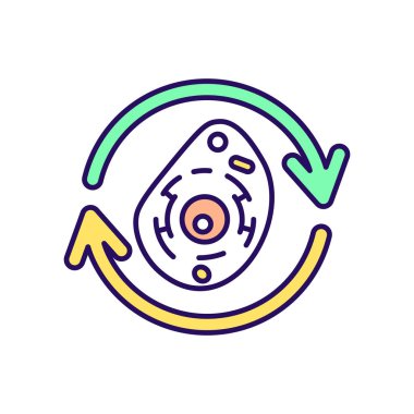 Hücresel yenilenme RGB renk simgesi. Hücre tamiri. Doku üretimi. Mikrobiyoloji araştırması. Biyoteknoloji geliştirme. Biyoloji ve bilim. Embriyo sapı. İzole vektör illüstrasyonu