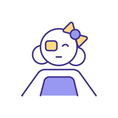 Göz ameliyatı RGB renk simgesi. Gözünde bandaj olan kız. İnsanların tekrar iyi görebilmesi için bir fırsat. Görme tedavisi için özel tıbbi ekipman. İzole vektör illüstrasyonu