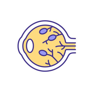 İnsan gözü RGB renk simgesi. İnsan vizyon sistemine kan taşıyan küçük damarlar. Organ içinde sağlık sorunları tespit ediliyor. İzole vektör illüstrasyonu