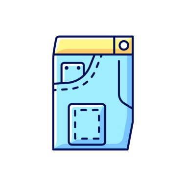 Denim onarım RGB renk simgesi. Cepli kot pantolon. Kıyafet dükkanı. Profesyonel giysi restorasyonu ve üretimi. Kıyafet değiştirme ve tamir hizmetleri. İzole vektör illüstrasyonu