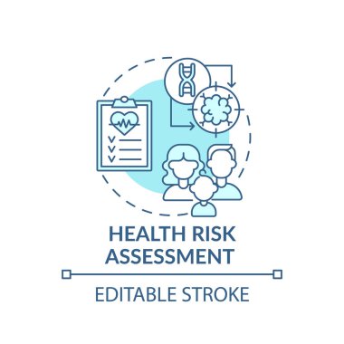 Sağlık riski değerlendirme mavi konsept ikonu. Hasta kontrolleri ve hastalık kontrolü. Aile doktoru randevusu fikri ince çizgi çizimi. Vektör izole edilmiş RGB renk çizimi. Düzenlenebilir vuruş