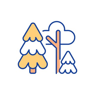 Açık alan RGB renk simgesi. Dinlenme bölgesi sağlanıyor. Şehir parkı sitesi. Vahşi yaşam, doğal yaşam alanları. Yoğun ağaçlar büyür. Bahçe, orman. Karmaşık ekosistem. Ormancılık. İzole vektör illüstrasyonu