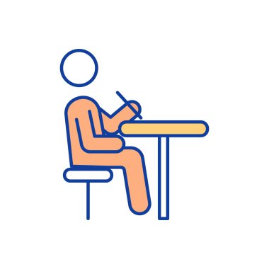 Yeni oturma planları RGB renk simgesi. Tek kişilik masa. Kafe, restoran. Oturma kapasitesi. Sosyal olarak mesafeli oturma. İş açılışı kuralları. Coronavirus kısıtlamaları. İzole vektör illüstrasyonu