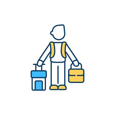 Rahatlamak ve RGB renk simgesini dinlendirmek için bir gezi. Tatile çıkıyorum. Kişisel gelişim. Stres giderici aktiviteler. Zihinsel ve fiziksel sağlık gelişimi. Seyahat yerleri dinleniyor. İzole vektör illüstrasyonu