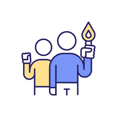 Seyirci RGB renk simgesi için motivasyon konferansı düzenleyen konuşmacı. Danışman, ekip çalışması için ilham veriyor. Takım oluşturma ve liderlik. Akıl hocalığı. İzole vektör illüstrasyonu