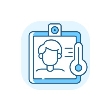 Temassız ısı taraması mavi RGB renk simgesi. İnsanların sıcaklığını ölçen termografik akıllı sistemler. İzole vektör illüstrasyonu