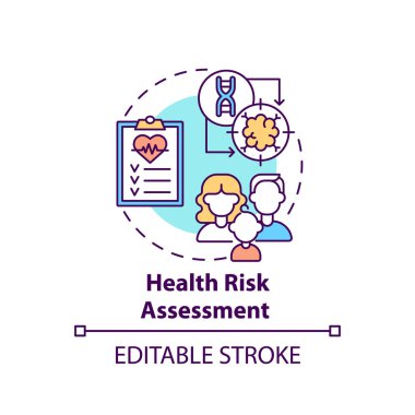 Sağlık risk değerlendirme konsepti ikonu. Hasta kontrolleri ve hastalık kontrolü. Aile doktoru randevusu fikri ince çizgi çizimi. Vektör izole edilmiş RGB renk çizimi. Düzenlenebilir vuruş