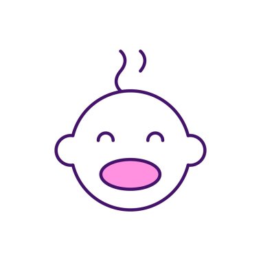 Bebek RGB renk simgesinde duygusal gelişim. Gülümseme ve merak göstergesi. Duygusal tepkiler. Yüz ifadeleriyle iletişim. Güven, empati büyümesi. İzole vektör illüstrasyonu