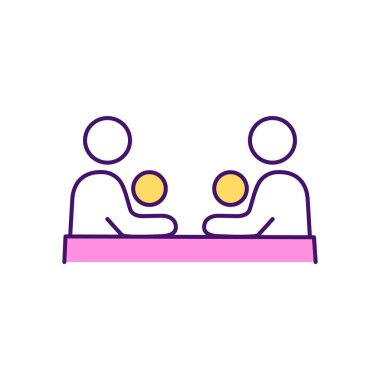 Üst destek grubu RGB renk simgesi. Zihinsel sağlık sorunlarıyla başa çıkmak. Ebeveynlik dersleri. Karşılıklı destek. Tecrübe ve bilgi paylaşımı. Ebeveynlik konularını tartışıyoruz. İzole vektör illüstrasyonu