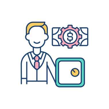 Banka hesabı RGB renk simgesi. Finansal işlemler. Para yönetimi. Kişisel, şirket hesabı. Bankacılık ve tasarruf. Para yatırıyor ve para çekiyor. Borç yönetimi. İzole vektör illüstrasyonu