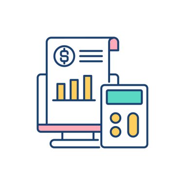 İş piyasası değer belirleme RGB renk simgesi. Şirket analizi. Hesaplanmış değer biçimi. Toplam karı ölçüyor. Değer kazanıyorum. İş geliri. Emlak değerlendirmesi. İzole vektör illüstrasyonu