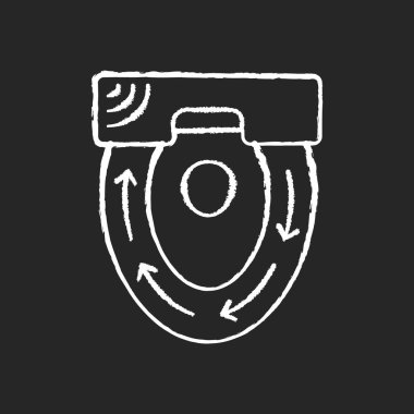 Siyah arka planda otomatik klozet kapağı tebeşir beyazı simgesi. İnsanlar tuvaleti her kullandığında oturmak için hijyenik koltuk. Eller serbest akıllı ev sistemi. İzole edilmiş vektör karatahta çizimi