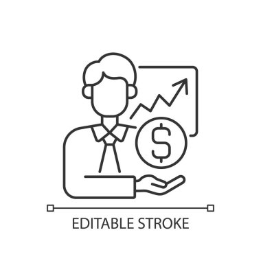 Sponsorluk simgesi doğrusal simge. Finansal şema artıyor. Komisyon servisi. Hisse senedi. İnce çizgi özelleştirilebilir illüstrasyon. Contour sembolü. Vektör izole çizim. Düzenlenebilir vuruş
