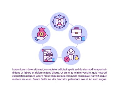 Metinli yasal koruma konsepti simgeleri. Kopya uzayı ile PPT sayfa vektör şablonu. Broşür, dergi, gazete tasarımı. Beyazlar üzerinde sosyal destek doğrusal çizimler