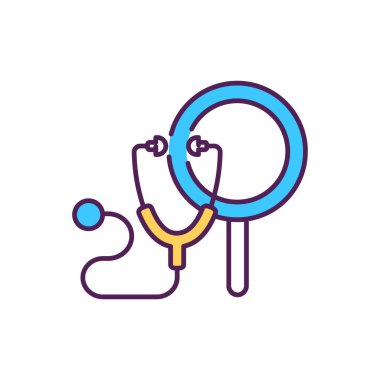 Pratisyen hekim RGB renk ikonu. Hasta sağlık muayenesi. Pratisyen hekimin steteskobu. Pratisyen hekimle. Terapist ara. Hastane servisi. İzole vektör illüstrasyonu