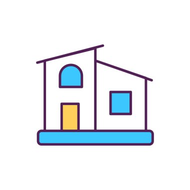 Ev RGB renk simgesi. Konut mülkü. Konut evi. Şehirde bir otel. Yaşamak için mülk. Banliyö mahallesinde bir ev, banliyöde bir ev. İzole vektör illüstrasyonu