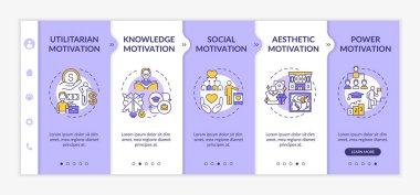 Motivasyon faktörleri vektör şablonunda. Çalışma ve eğitim için motivasyon. İlham. Simgeli ilgili mobil web sitesi. Web sayfası basamak ekranları. RGB renk kavramı