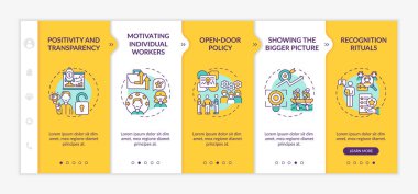 Personel motivasyonu stratejileri vektör şablonunda. Çalışanları daha iyi işlere teşvik etmek. Simgeli ilgili mobil web sitesi. Web sayfası basamak ekranları. RGB renk kavramı