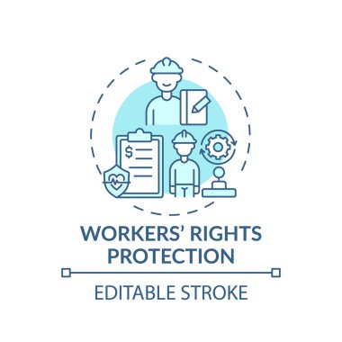 İşçi hakları koruma konsepti ikonu. Yasal hizmet tipleri. Para kazanmak için ince çizgiler çizmek için bir şans ver. Vektör izole edilmiş RGB renk çizimi. Düzenlenebilir vuruş