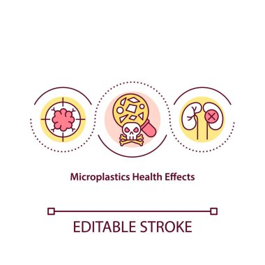 Mikro plastik sağlık efektleri konsepti ikonu. Toksik etki fikri ince çizgi çizimi. Kanserojenik etki. Patojen taşıyıcısı. Vektör izole edilmiş RGB renk çizimi. Düzenlenebilir vuruş