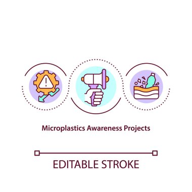 Mikro plastik awerlik projesi konsept simgesi. Ekoloji hareketi fikri ince çizgi çizimi. Gezegen kurtarma. İklim değişikliği. Küresel ısınma Vektör izole edilmiş RGB renk çizimi. Düzenlenebilir vuruş