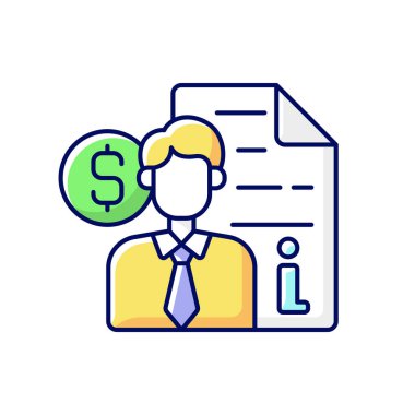 Broker danışma RGB renk simgesi. Aracı ve aracı servisler. Bilgi satın almanın maliyeti. İş adamı planlama. Mali müşavir komisyonu. İzole vektör illüstrasyonu