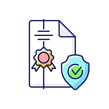 Fikri mülkiyet komisyoncusu RGB renk simgesi. Resmi evraklar. Genel sigorta için anlaşalım. Ticari marka ve telif hakları konusunda yardım. Yasalar, komisyon hizmetleri. İzole vektör illüstrasyonu