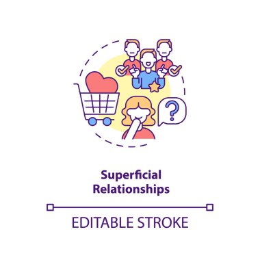 Yüzeysel ilişki konsepti ikonu. Aşkı oyun fikirleri gibi düşün ince çizgi çizimi gibi. Diğer insanlara olan saygısızlığını göster. RGB renk çizimini izole et. Düzenlenebilir vuruş