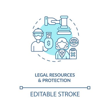 Yasal kaynaklar ve koruma kavramı ikonu. Uluslararası hisse senetleri ince çizgi çizimine meydan okuyor. Hissedarlar, alacaklılar korunuyor. Vektör izole edilmiş RGB renk çizimi. Düzenlenebilir vuruş