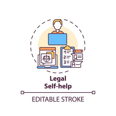 Yasal kişisel gelişim konsepti ikonu. Yasal hizmet kategorileri. Yasal kişisel gelişim materyalleri geliştiren ve dağıtan ince çizgi çizimi fikri. Vektör izole edilmiş RGB renk çizimi. Düzenlenebilir vuruş