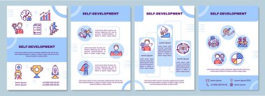 Kişisel gelişim broşürü. Kişisel gelişim. Hedefe ulaşılıyor. Broşür, broşür, broşür baskısı, doğrusal simgelerle kaplama tasarımı. Sunum için vektör düzenleri, yıllık raporlar, reklam sayfaları