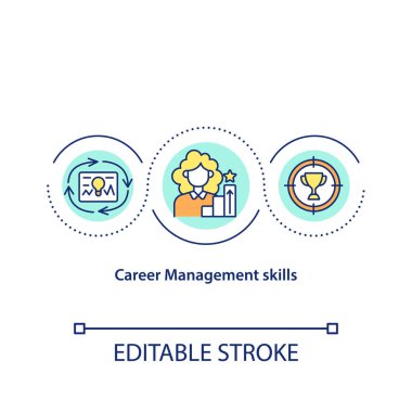 Kariyer yönetimi konsepti ikonu. Profesyonel yeterlilik geliştirme fikri ince çizgi çizimi. Kariyer hedefleri başarı. Vektör izole edilmiş RGB renk çizimi. Düzenlenebilir vuruş
