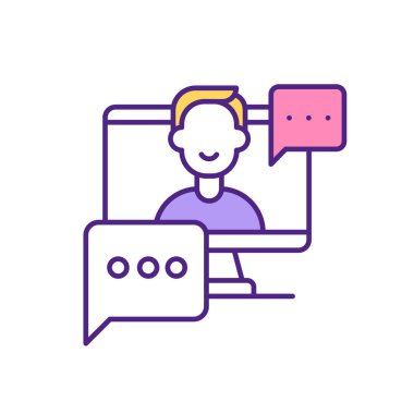 İnternetteki sohbet uygulaması RGB renk simgesi. İnternette bir çift arayan bekar bir adam. Randevu sitesi iletişimi. Sanal romantik ilişki izole edilmiş vektör çizimi