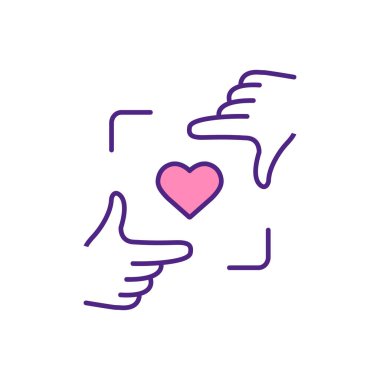 Randevu uygulaması RGB renk simgesinde geleceğin partnerini seçin. Ruh eşi bul, internetten sev. Düğme gibi büyüt. Güzel ilk izlenim. Konuşma ve ilişki izole edilmiş vektör illüstrasyonu oluşturma arzusu