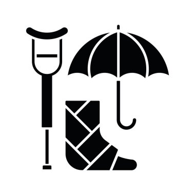 Engelli sigortası simgesi. Engelli çalışanlar için maaş değişimi. Yeterli sağlık sigortası. Hastalık masraflarını karşılamak. Beyaz uzayda siluet sembolü. Vektör izole illüstrasyonu