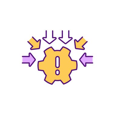 Risk Yönetimi RGB renk simgesi. Tehlike kontrolü. Geliştirme tekniği. Hatalı teknoloji değerlendirmesi. Güvenlik analizi. Güvenlik açığı. Onarım sistemi. İzole vektör illüstrasyonu