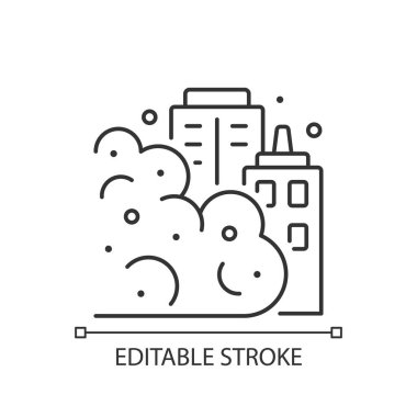 Kum fırtınası doğrusal simgesi. Rüzgardaki tehlikeli küçük toz parçaları. Tüm gezegene yayılan çöpler. İnce çizgi özelleştirilebilir illüstrasyon. Contour sembolü. Vektör izole çizim. Düzenlenebilir vuruş