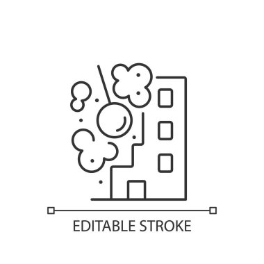 İnşaat alanları doğrusal simge. İnşaat çalışmaları rüzgârlı toz sorunlarına katkıda bulunuyor. İnce çizgi özelleştirilebilir illüstrasyon. Contour sembolü. Vektör izole çizim. Düzenlenebilir vuruş