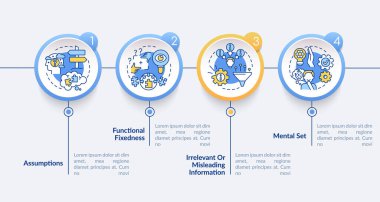 Engelleri çözmek vektör bilgi şablonu. Yaratıcı düşünme sunumu tasarım elementleri. Veri görselleştirmesi 4 adımda. Zaman çizelgesi. Doğrusal simgelerle çalışma akışı düzeni
