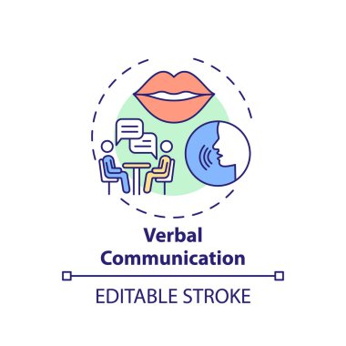 Sözlü iletişim konsepti simgesi. Konuşma becerileri. İlişkiler kur. Kişisel gelişim fikri ince çizgi çizimi. Vektör izole edilmiş RGB renk çizimi. Düzenlenebilir vuruş