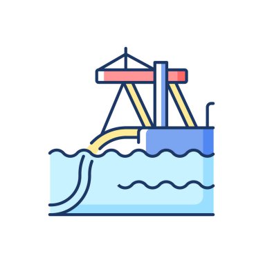 Su altı boru hattı kurulumu RGB renk simgesi. Deniz tabanına boru döşemek. Denizaltı boru hattı inşaatı. Gömülü altyapı. Kurulum teknolojisi. Denizaltı bölümü. İzole vektör illüstrasyonu