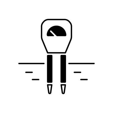 Toprak nemi siyah doğrusal simgeyi izliyor. Doğru ölçümler. Toprak sıcaklığı sensörü. Hacimli su içeriği ölçülüyor. Tansiyon ölçer. Beyaz uzayda ana hat sembolü. Vektör izole illüstrasyonu