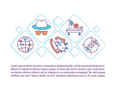 Tanımlanamayan virüs, metin ile konsept çizgi simgeleri yaydı. Kopya uzayı ile PPT sayfa vektör şablonu. Broşür, dergi, gazete tasarımı. Beyaz üzerinde Coronavirus iletim doğrusal çizimler