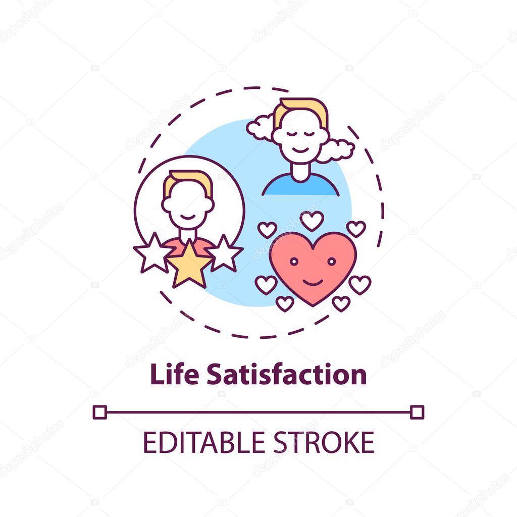 Life satisfaction concept icon. Improving yourself. Wellness and mind harmony. Self development idea thin line illustration. Vector isolated outline RGB color drawing. Editable stroke