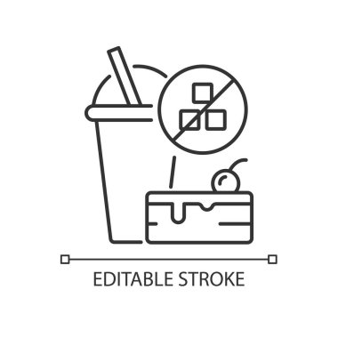No added sugar linear icon. Healthy food. Weight loss. Stop overeating. Unhealthy junk food. Thin line customizable illustration. Contour symbol. Vector isolated outline drawing. Editable stroke