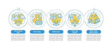 Problem solving techniques vector infographic template. Creative thinking presentation design elements. Data visualization with 5 steps. Process timeline chart. Workflow layout with linear icons