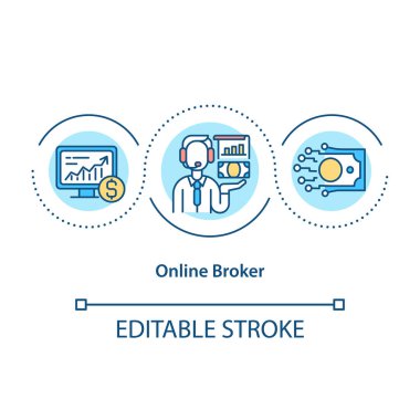 Online broker concept icon. Website used for trading company stocks. Money investment application idea thin line illustration. Vector isolated outline RGB color drawing. Editable stroke